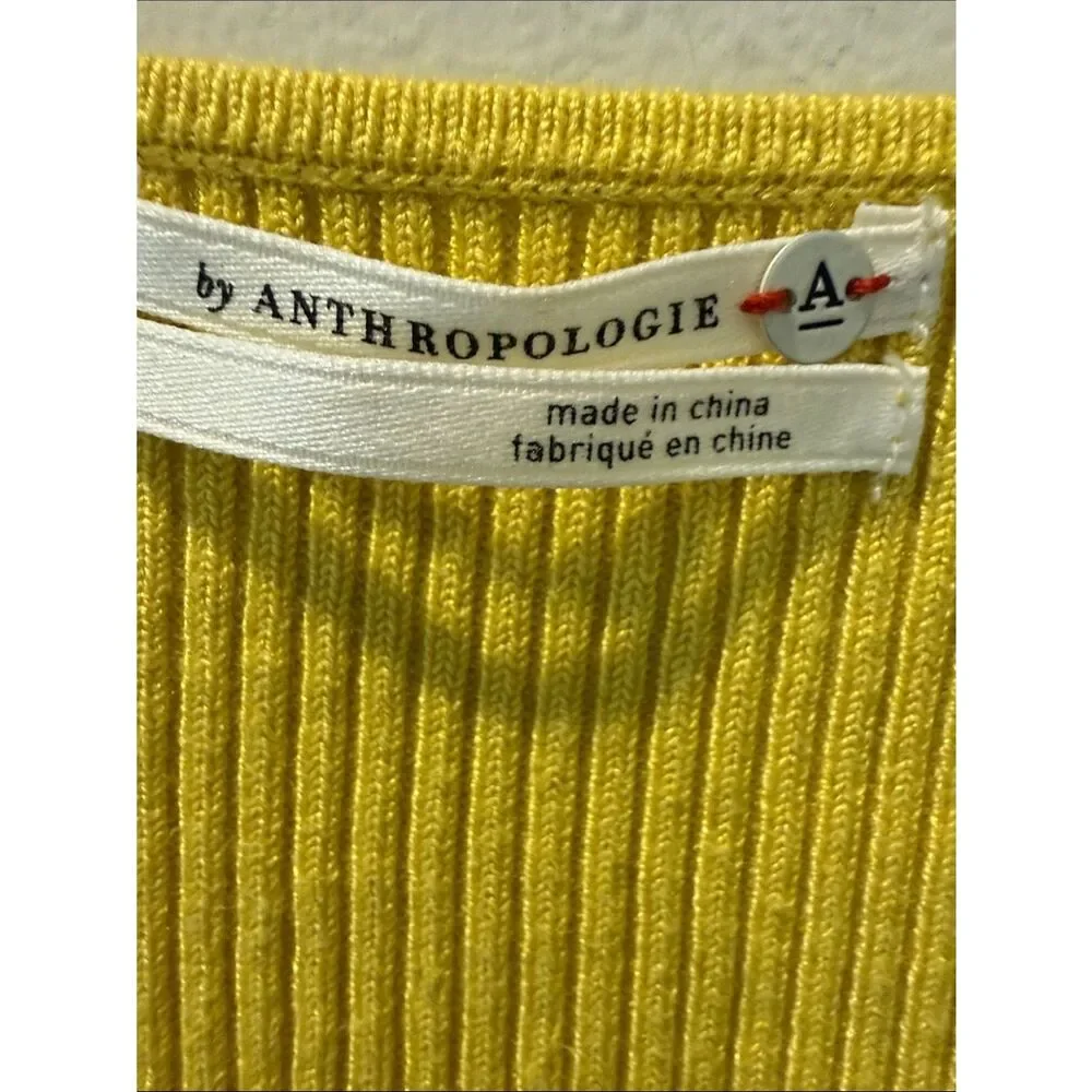 Anthropologie mustard Yellow Ribbed Square-Neck Long-Sleeve Top size Small